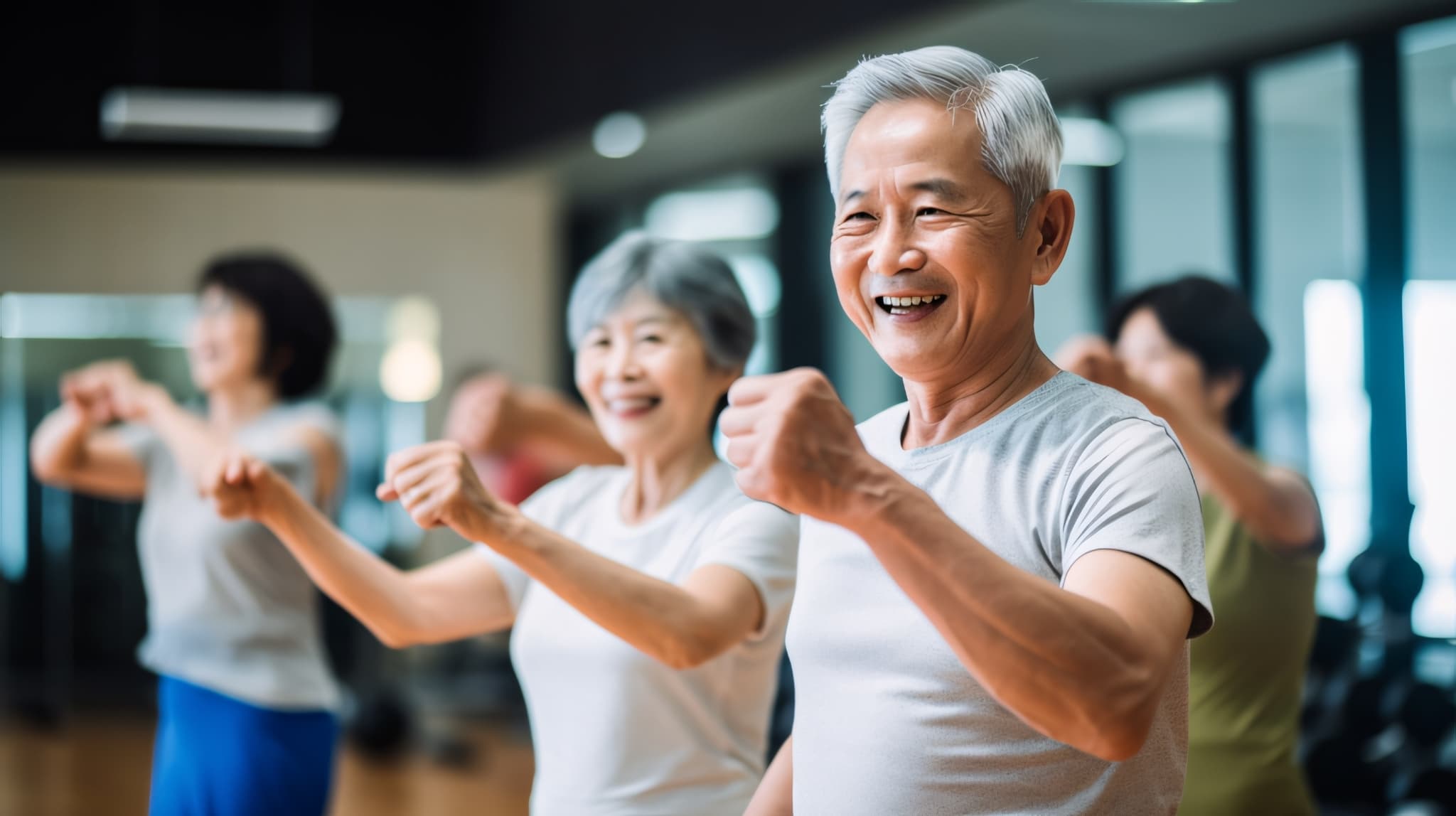 認知症のリハビリで体を動かす様子