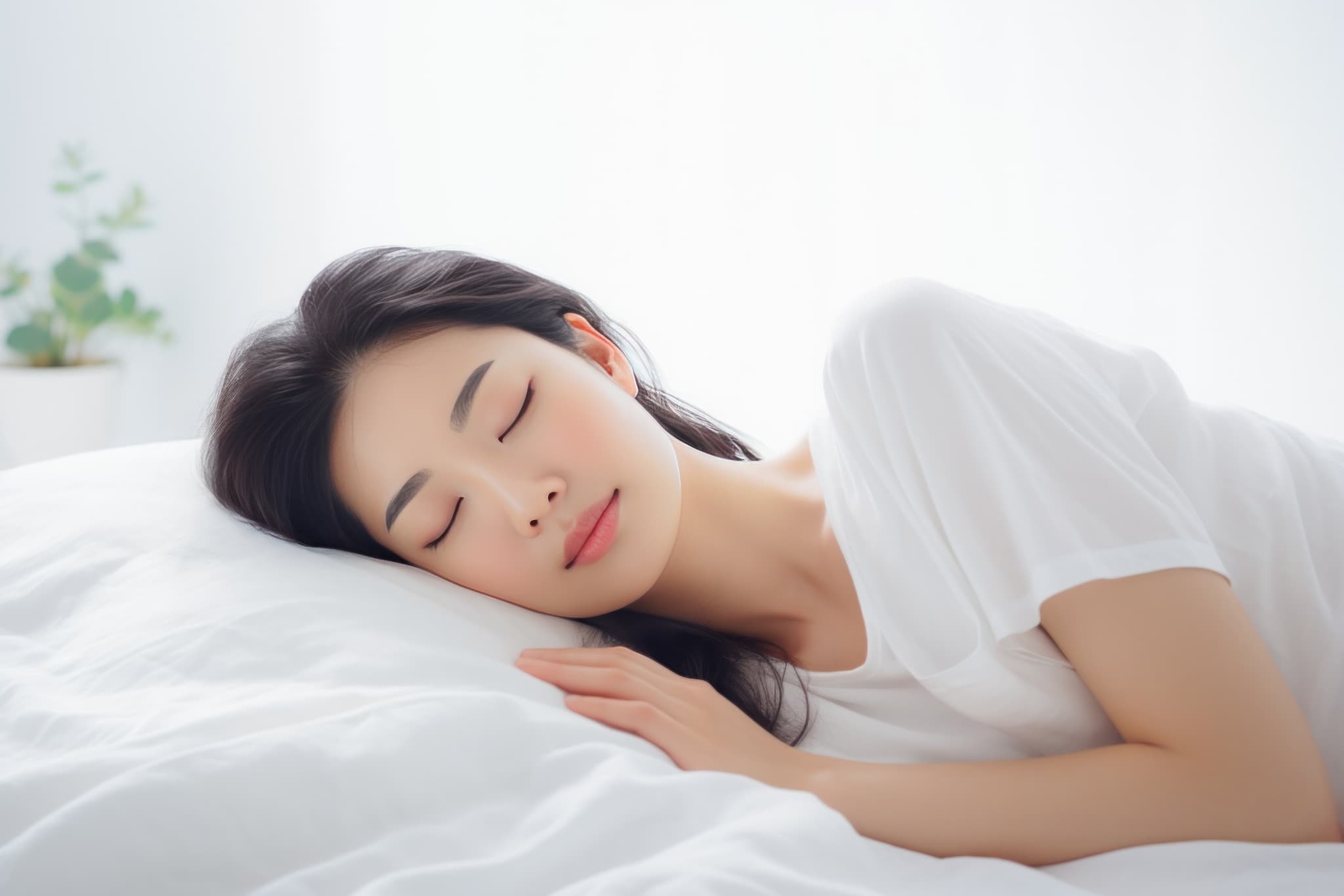 横向きで眠る女性